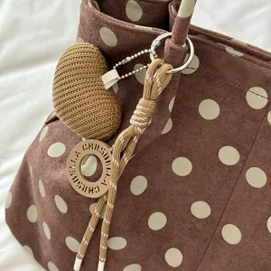 Bolso tote marrón con lunares estilo coreano bolso de hombro casual elegante gran capacidad
