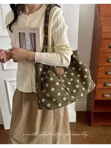 Bolso tote grande de lunares, elegante bolso de hombro informal para mujer elegante