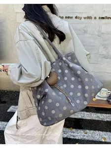 Bolso shopper de lona con lunares grises gran capacidad bolso de hombro casual mujer