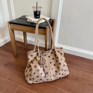 Bolso Tote de Gran Capacidad con Lunares para Mujer Estilo Ins Coreano PU Gamuza Sintética Bolso de Hombro Casual Bolso de Mano de Oficina Viaje