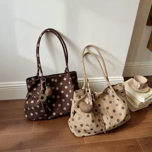 Bolso tote de lunares de gran capacidad estilo coreano, bolso de hombro casual para diario.
