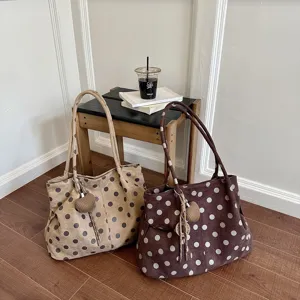 Elegante Bolso Tote de Gran Capacidad con Lunares Casual Retro Bolso de Hombro Diario