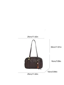 Korean style vintage brown boston shoulder bag with long strap, casual minimalist daily use handbag