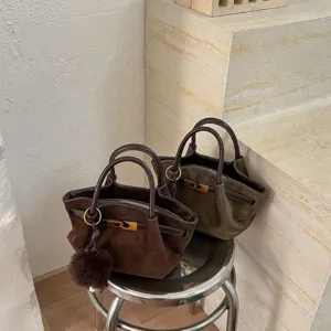 Vintage large capacity suede shoulder bag chic minimalist tote bag casual commuter handbag