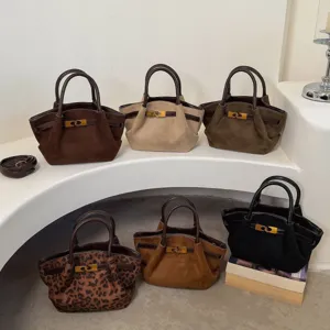 Vintage large capacity suede shoulder bag chic casual handbag commuting tote bag multi-color