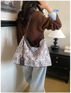 Retro luipaard print schoudertas grote capaciteit suède shopper tas voor dames handtas.
