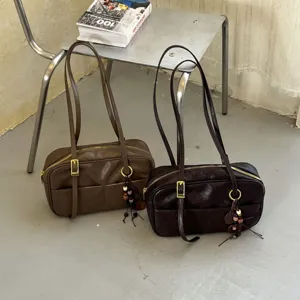 Korean long-strap Boston bag retro commuter shoulder bag casual fashion handbag for women