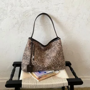 Grote capaciteit casual panterprint schoudertas retro minimalistische suete handtas