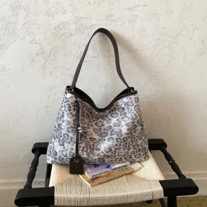Grote capaciteit luipaardprint schouder tote bag retro casual minimalistische handtas.
