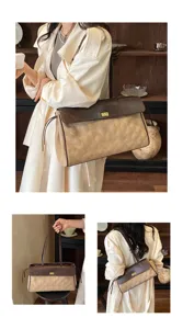 Vista dettagliata della borsa a tracolla trapuntata elegante con patta a contrasto e chiusura.