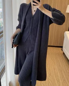 Dames herfst winter gebreide vest trui spencer driedelig set losse comfortabele stijl