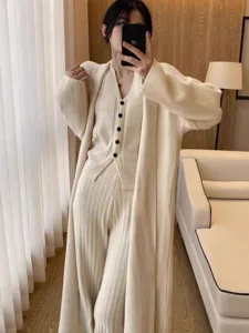 Dames Gebreid Vest Gilet En Broek Outfits Zacht Losjes Koreaanse Lazy Stijl Effen Kleur Trui Set Voor Herfst Winter Casual Kleding