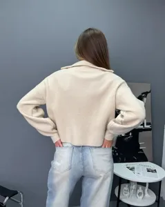 Pull en tricot ample pour femmes avec col à fermeture éclair, haut décontracté.