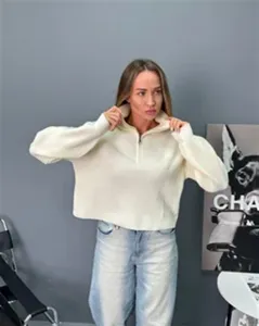 Pull en tricot amovible à demi-zip pour femme, haut décontracté à manches longues au quotidien.