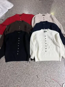 Damen Langarm Knopfpullover Strickpullover lässiges Oberteil mit stilvollen Front-Deko-Knoten.