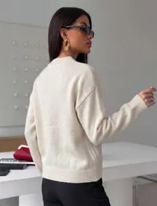 Eleganter einfarbiger Damen Strickpullover, lässiges Langarm Oberteil mit Rundhalsausschnitt.