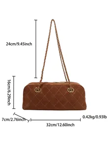 Vintage brown suede quilted shoulder bag with chain strap fashion bowling handbag for women