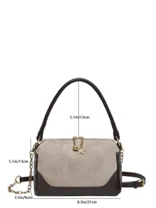 Chic contrast color shoulder pillow bag with braided handle, star charm and detail size 8.3in.