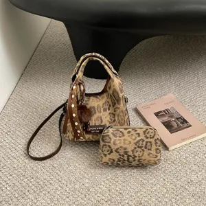 Koreanischer INS Stil Leopardenmuster Damen Handtasche Umhängetasche Set Retro Stil