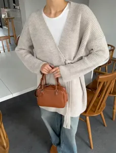 Dames gebreid vest wrap trui jas met strikceintuur voor dagelijks casual stijl.