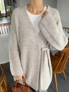 Dames gebreid vest trui wikkel riem jas lange mouw casual stijlvol mode dagelijks mooi