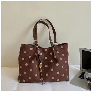 Brown polka dot tote bag large capacity casual shoulder bag daily commute fashion handbag
