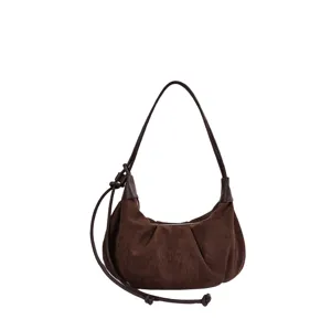 Dunkelbraune Wildleder Umhängetasche, minimalistische Hobo Beutel Tasche für den täglichen Stil.
