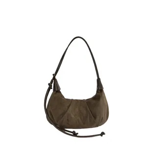 Braune Wildleder Hobo Schultertasche Detail, Vintage Stil Knödel Handtasche mit Knoten.