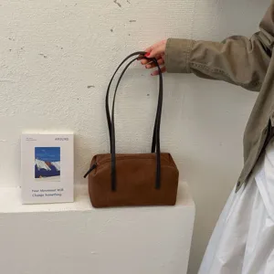 Sac à épaule rétro marron en daim style coréen sac coussin décontracté pour femme