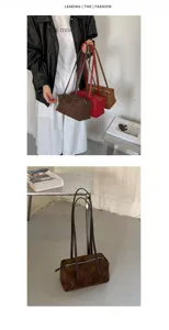 Korean vintage retro suede pillow shoulder bag casual commuter handbag with long strap
