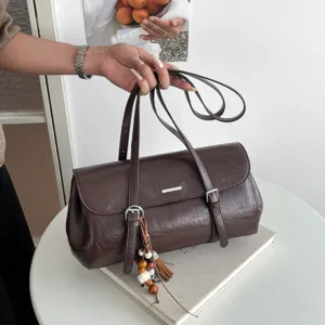 Women Retro Oil Wax Leather Shoulder Bag Vintage Commuting Underarm Bag Casual Flap Handbag Elegant Lady Bag
