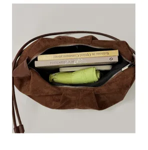 Retro braune Wildleder Umhängetasche große Kapazität lässige Handtasche für Damen