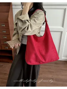 Red suede hobo shoulder bag for women minimalist casual tote bag vintage daily commuter purse