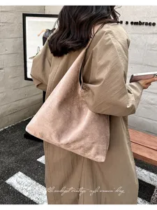 Korean vintage suede hobo bag for women minimalist casual shoulder bag stylish daily commuting