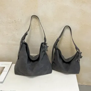 Graue geflochtene Leder Schultertasche minimalistische große Kapazität Hobo Tasche Damen