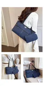 Casual denim τσάντα ώμου με μικρό τσαντάκι, κομψή γυναικεία τσάντα για καθημερινή χρήση.