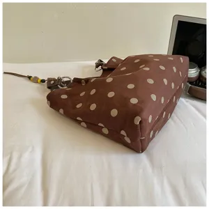Brown polka dot tote bag large capacity casual shoulder bag daily commute underarm bag