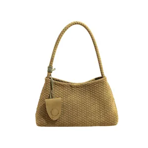 Geflochtene Leder Unterarm Umhängetasche minimalistisch retro khaki Damentasche elegant