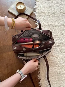 Sac Boston à pois marron grande capacité sac bandoulière décontracté style travail