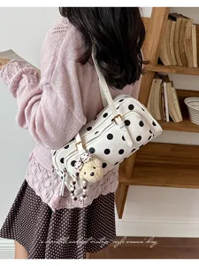 Sac bandoulière Boston à pois vintage coréen grande capacité sac décontracté pour femme