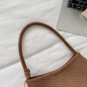 Braune geflochtene Umhängetasche Damen Vintage minimalistische Hobo Bag elegante Tasche