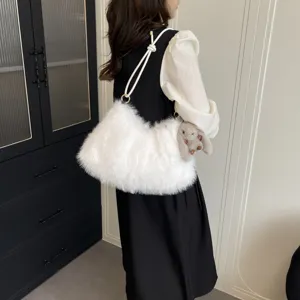 Stylish white plush shoulder bag fluffy cloud crossbody bag for women daily commute