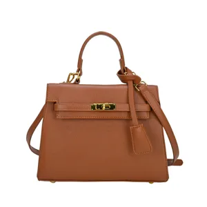 Braune Leder Kelly Handtasche, klassische Henkeltasche, elegante Designer Umhängetasche für Damen.