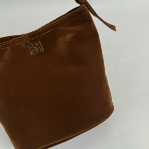 Καφέ βελούδινη τσάντα bucket ευέλικτη vintage casual τσάντα χειρός κομψή τσάντα ώμου.