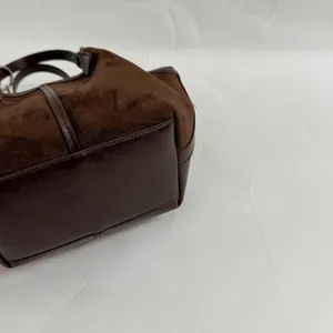 Retro brown suede patchwork tote bag versatile minimalist handbag commuting shoulder bag