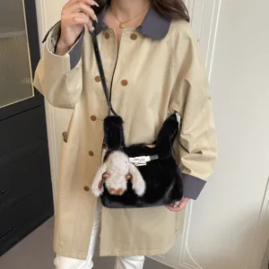 Chic Korean style plush shoulder bag with luxury design, large capacity handbag for women.