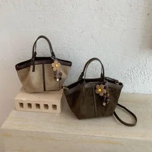 Retro suede tote bag for women chic shoulder handbag versatile casual commuting wing bag