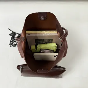 Brown suede bucket bag for women, stylish mother-child tote bag for daily commute and casual use.