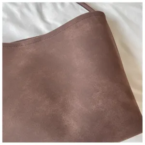 Brown suede shoulder bag minimalist commuter tote bag stylish everyday handbag for women