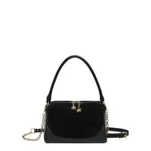 Stylish black shoulder bag for women, versatile PU leather pillow bag with chain strap.